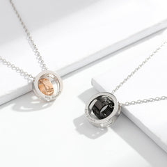 925 Sterling Silver Beauty & Beast Double Ring Pendant Lover Necklace