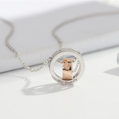 925 Sterling Silver Beauty & Beast Double Ring Pendant Lover Necklace