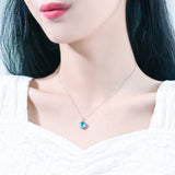 925 Sterling Silver Blue Cubic Zirconia Crystal Pendant Chain Necklace