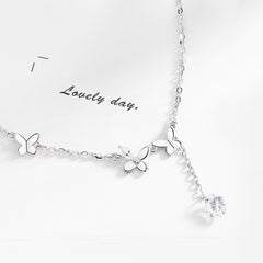 925 Sterling Silver Butterfly Germstone Pendant Y Choker Necklace