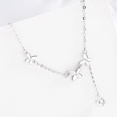 925 Sterling Silver Butterfly Germstone Pendant Y Choker Necklace