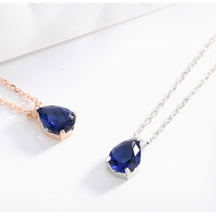 925 Sterling Silver Dark Blue Crystal Germstone Pendant Necklace
