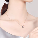 925 Sterling Silver Dark Blue Crystal Germstone Pendant Necklace