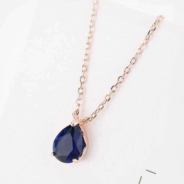 925 Sterling Silver Dark Blue Crystal Germstone Pendant Necklace