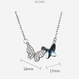 925 Sterling Silver Double Butterfly Blue Crystal Charm Pendant Necklace