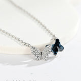 925 Sterling Silver Double Butterfly Blue Crystal Charm Pendant Necklace