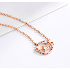 925 Sterling Silver Fantasy Planet Rhinstone Star Pendant Chain Necklace