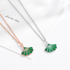 925 Sterling Silver Gold Plated Ginkgo Leaf Pendant Charm Necklace