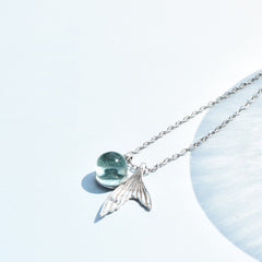 925 Sterling Silver Mermaid Blue Cubic Zirconia Charm Pendant Necklace