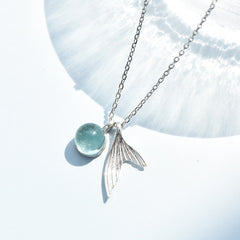 925 Sterling Silver Mermaid Blue Cubic Zirconia Charm Pendant Necklace