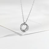 925 Sterling Silver Rhinestone 3-Ring Forever Love Charm Pendant Necklace