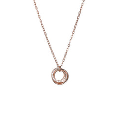 925 Sterling Silver Rhinestone 3-Ring Forever Love Charm Pendant Necklace