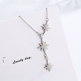 925 Sterling Silver Rhinestone Eight Star Pendant Y Necklace