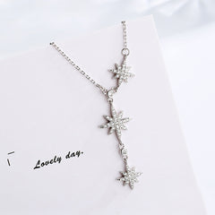 925 Sterling Silver Rhinestone Eight Star Pendant Y Necklace
