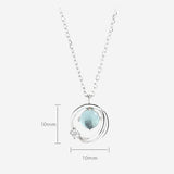Rhinestone Blue Crystal Aurora Planet Pendant S925 Sterling Silver Chain Necklace