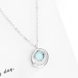 Rhinestone Blue Crystal Aurora Planet Pendant S925 Sterling Silver Chain Necklace