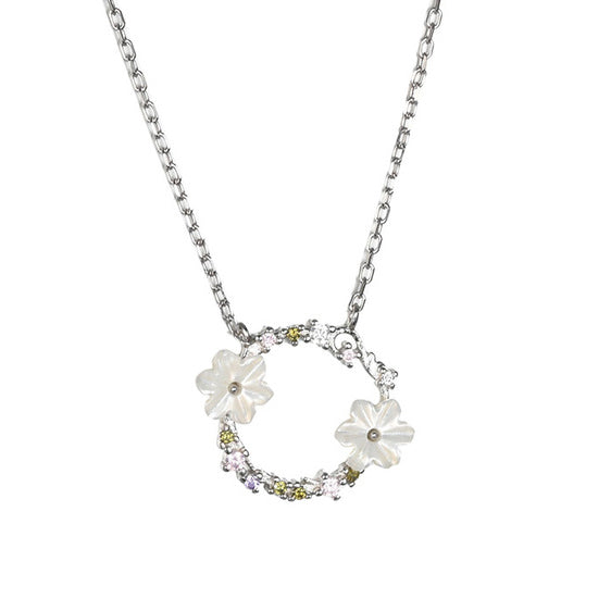 925 Sterling Silver Rhinestone Garland Wreath Charm Pendant Necklace