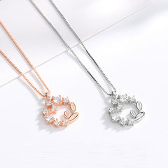 925 Sterling Silver Rhinestone Garland Wreath Charm Pendant Necklace