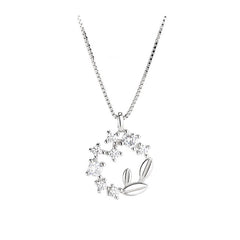 925 Sterling Silver Rhinestone Garland Wreath Charm Pendant Necklace