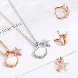 925 Sterling Silver Seashell Starfish White Cubic Zirconia Pendant Necklace