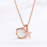 925 Sterling Silver Seashell Starfish White Cubic Zirconia Pendant Necklace