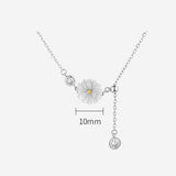 925 Sterling Silver Spring Daisy Flower Charm Rhinstone Pendant Necklace