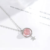 925 Sterling Silver Star Pink Crystal Pendant Chain Necklace