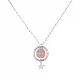 925 Sterling Silver Star Pink Crystal Pendant Chain Necklace