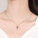 925 Sterling Silver Star Pink Crystal Pendant Chain Necklace