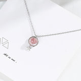 925 Sterling Silver Star Pink Crystal Pendant Chain Necklace