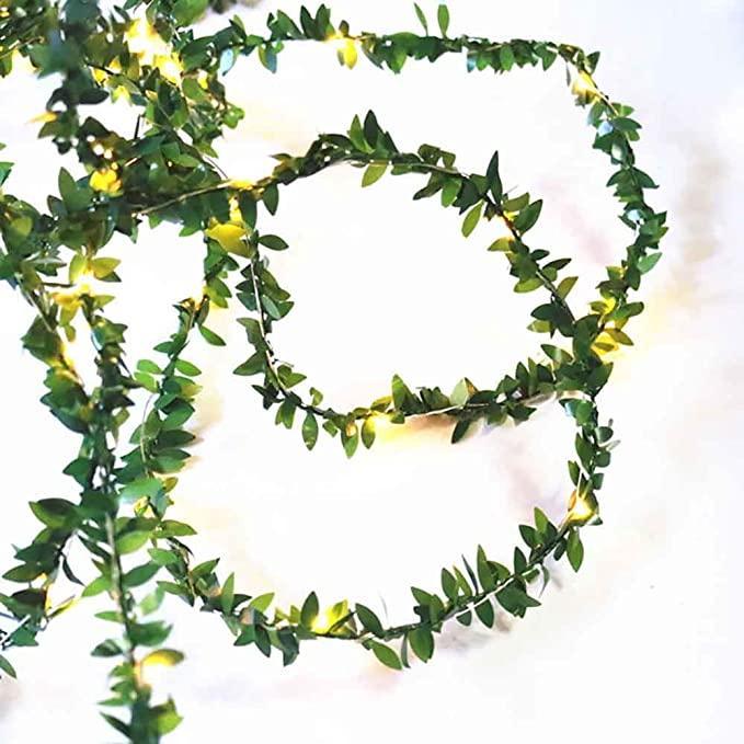 Battery Operated Green Leaf Rattan String Light Christmas Decor