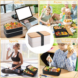 2 Layer Stackable Bento Lunch Box Containers with Spoon and Fork 1200ML