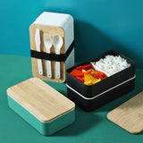 2 Layer Stackable Bento Lunch Box Containers with Spoon and Fork 1200ML