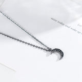 Black Rhinestone Half Moon Pendant S925 Sterling Silver Necklace