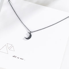 Black Rhinestone Half Moon Pendant S925 Sterling Silver Necklace