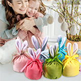 4 Pcs Easter Bunny Gift Bags Rabbit Ear Velvet Bags with Drawstrings