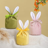 4 Pcs Easter Bunny Gift Bags Rabbit Ear Velvet Bags with Drawstrings