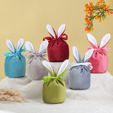 4 Pcs Easter Bunny Gift Bags Rabbit Ear Velvet Bags with Drawstrings