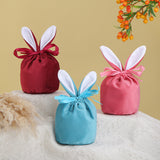 4 Pcs Easter Bunny Gift Bags Rabbit Ear Velvet Bags with Drawstrings