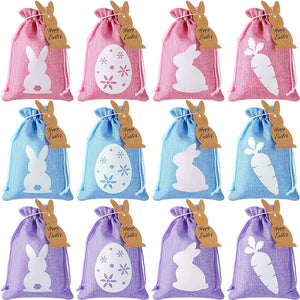 24Pcs Easter Linen Gift Bag Bunny Party Decoration Rabbit Favor Pouch