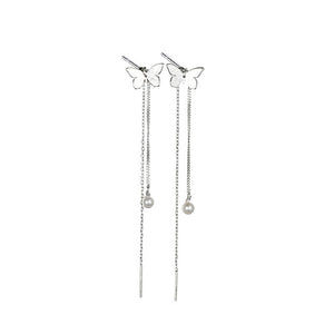 Butterfly Long Threader 925 Sterling Silver Stud Tassel Earrings