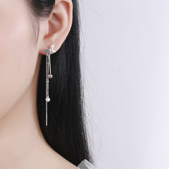 Butterfly Long Threader 925 Sterling Silver Stud Tassel Earrings