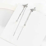 Butterfly Long Threader 925 Sterling Silver Stud Tassel Earrings