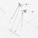 Butterfly Long Threader 925 Sterling Silver Stud Tassel Earrings