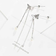 Butterfly Long Threader 925 Sterling Silver Stud Tassel Earrings