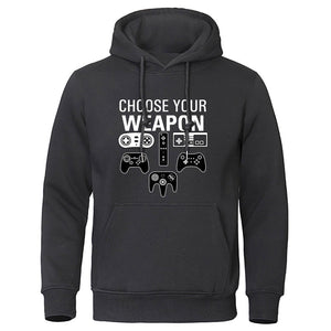 Funny Humor Print Hoodie Choose Your Weapon Hooded Sweatshirt