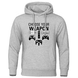 Funny Humor Print Hoodie Choose Your Weapon Hooded Sweatshirt