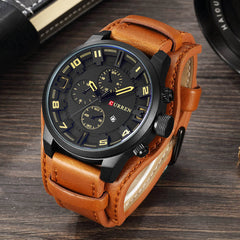 CURREN Men's Sports Watch Waterproof Leather Strap Date Wristwatch