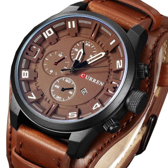 CURREN Men's Sports Watch Waterproof Leather Strap Date Wristwatch
