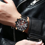 CURREN Mens Waterproof Sport Chronograph Watches Military Leather Quartz Wristwatches